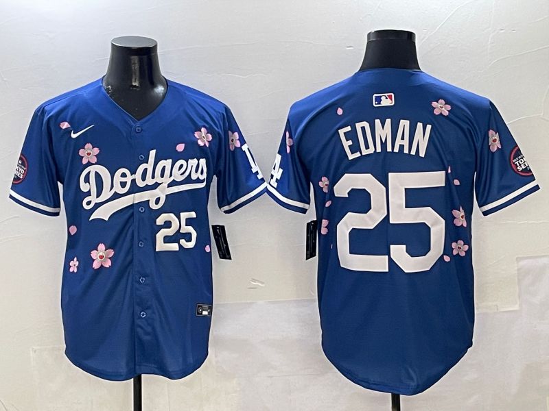 Men Los Angeles Dodgers #25 Edman Blue Sakura Edition 2025 Nike MLB Jersey style 4->los angeles dodgers->MLB Jersey